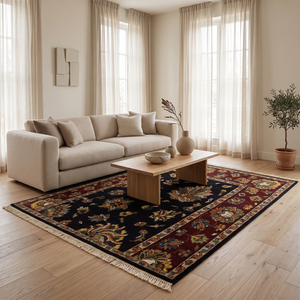 Tapis en laine noir et rouille à motif floral moderne, écologique, antidérapant, tufté à la main, à poils épais pour salon, chambre et hôtel - Product Image 3
