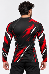 Camiseta de Compresión de Manga Larga Personalizada para Hombre, Negra, Roja y Blanca, con Estampado Abstracto de Pinceladas, para MMA, BJJ, Grappling, Artes Marciales y Entrenamiento - Product Image 5