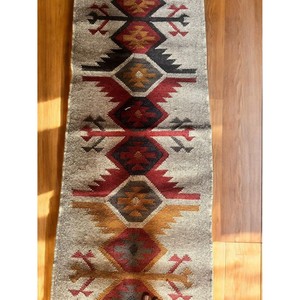 Geometric Pattern Stair <b>Runner</b> Rug Bohemian Style Flat Weave Wool Acrylic Non-Slip Rubber Backing Hallway Use - Product Image 5
