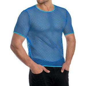 Royal <b>Blue</b> Open Weave Sheer Short Sleeve Tee Polyester Stretch Quick Dry Lightweight Comfortable Festival Men <b>Mesh</b> Shirts - Product Image 2