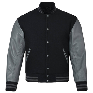 Mens Black Varsity Style <b>Jacket</b> Contrast Leather Sleeves Quilted Lining Striped Ribbed Trim Urban Streetwear Fashion - Product Image 1