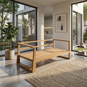Modern Solid <b>Wood</b> Daybed <b>Sofa</b> Elegant Open Slatted <b>Frame</b> Wooden Lounge Couch <b>For</b> Rustic Living Room Setup Art Design Pure Art - Product Image 3
