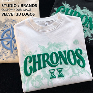 T-shirts décontractés en coton épais tricoté pour hommes, coupe oversize, avec motif graphique frontal et col court imprimé en relief 3D – Vente en gros - Product Image 1