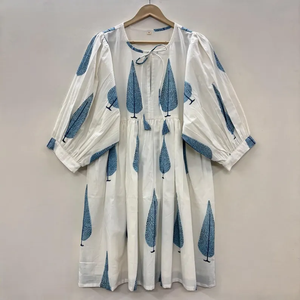 Vestido Casual Midi para Mujer, Tejido 100% Algodón, Liso, Manga Corta, Cintura Imperio, Estilo Babydoll, Cuello en V, Holgado, Funcional - Product Image 1