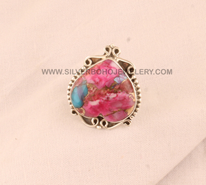 Wholesale Pink Oyster <b>Ring</b> 925 Sterling <b>Silver</b> Vintage <b>Statement</b> <b>Rings</b> Pink Spiny Oyster Shell Jewelry for Women - Product Image 2