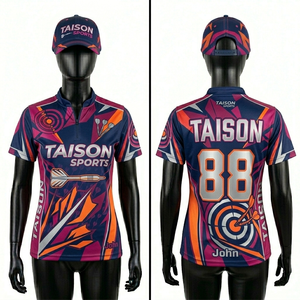 เสื้อดาร์ทหญิง 180 GSM ผ้าโพลีเอสเตอร์ระบายอากาศได้ดี สีเขียวทอง พร้อมโลโก้แบบซับลิเมชั่นที่แผงด้านข้าง - Product Image 4