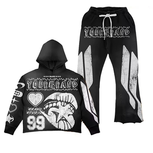 Ensemble sweat à capuche et pantalon de survêtement en coton épais avec poches brodées et manches côtelées, style Hip Hop Urbain, vente en gros, personnalisable - Product Image 4