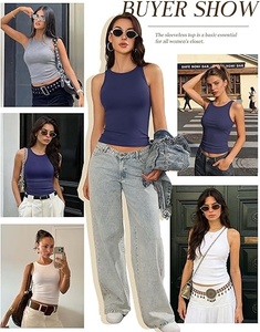 women slim fit casual tank top Womens quick dry gym tank top sleeveless <b>athletic</b> training wear - Product Image 3