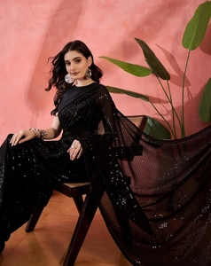 KV Black Sequinned Embellished <b>Saree</b> with Unstitched <b>Blouse</b> - Product Image 4