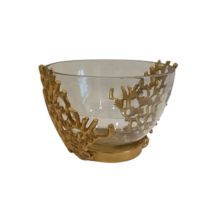 Bol à fruits en verre avec support en corail doré, bol à salade pour servir les aliments, centre de table décoratif, bol profond - Product Image 1