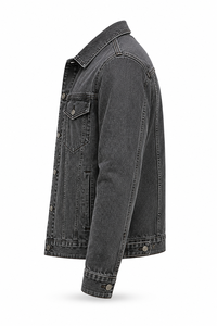 Veste en jean grise pour homme, fermeture boutonnée, coupe classique, délavée, style décontracté, pour l'automne, tissu 100% coton tissé - Product Image 2