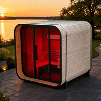 Kabin Sauna Luar Ruangan Kayu Cedar Merah, Sauna Uap Persegi untuk 2-4 Orang, Pembakaran Kayu, Grosir, dengan Terapi Cahaya Merah Opsional dan WiFi Pintar