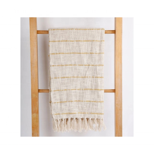 Nouvelle couverture de canapé en lin et acrylique mélangés, tissage sergé 70x90 pouces, avec bords à franges, certifiée BCI, pour un look naturel et une décoration intérieure authentique. - Product Image 1