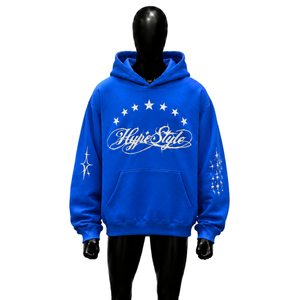 High Quality Hype Style Blue <b>Men's</b> Hoodies Customized Streetwear <b>Pullover</b> Fleece Casual Fashion Stars Urban Style Street Wholes - Product Image 1