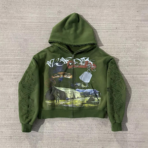 Men's 100% Cotton 600grams <b>Fleece</b> Eco-Friendly Winter Heavy Weight Hoodies <b>Thick</b> Tie-dye Logo Puff Printed Regular Fit ODM - Product Image 1