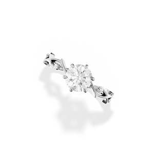 Anillo de compromiso de oro de 14k para mujer con diamante de corte brillante redondo y engaste de púas estilo floral - Product Image 3