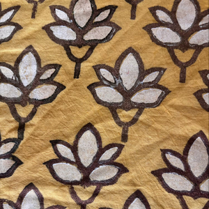 Hand Block Printed Cotton <b>Fabric</b> with Lotus Motif on Mustard Yellow Base - Product Image 3