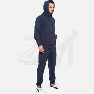 Conjunto Deportivo Azul con Capucha para Hombre, Temporada de Invierno, Manga Larga, Color Sólido, Pantalones Deportivos Casuales con Bolsillos Laterales, 100% Algodón, Ropa de Otoño - Product Image 4
