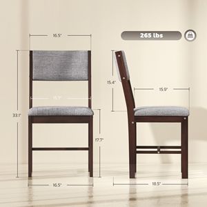 Set di 4 Sedie da Pranzo Moderne Grigie in Tessuto di Lino con Gambe in Legno di Gomma per Sala da Pranzo e Soggiorno - Product Image 3