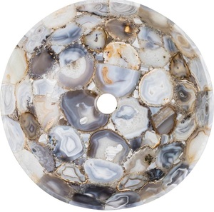 Lavabo Redondo de Ágata Blanca Gris de Lujo, Lavabo de Piedra Semipreciosa Natural para Baño - Product Image 3