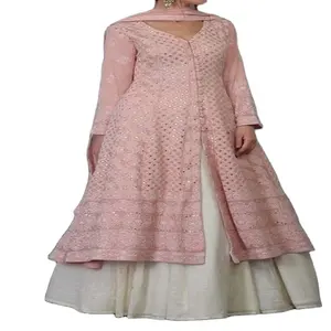 印度出口商提供的优质重型天鹅绒刺绣作品顶级Kurti Plazo批发价
