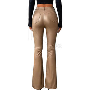 Pantalones de Cuero para Mujer a la Moda, de Cintura Media, Pierna Recta, Transpirables, Ecológicos, Casuales, para Invierno - Product Image 3