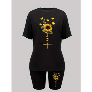 Dernière mode décontractée pour femmes, ensemble personnalisé 2 pièces en tricot imprimé 100% coton respirant et écologique, streetwear d'été - Product Image 4
