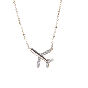 Collar con Colgante de Avión Minimalista de Plata 925 con Moissanita, Cadena de Eslabones Chapada, Joyería Unisex para Uso Diario, Calidad de Exportación - Product Image 1