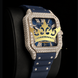 Custom Luxury Square Watch, Blue Rubber Band, Moissanite Diamond Hip Hop <b>Wristwatch</b> - Product Image 3