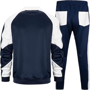 <b>Men's</b> Navy Blue <b>White</b> Color Blocking Tracksuit Full Zip <b>Jacket</b> Side Pockets Matching Pants Sporty Winter Wear Regular Fit 2 1 - Product Image 2