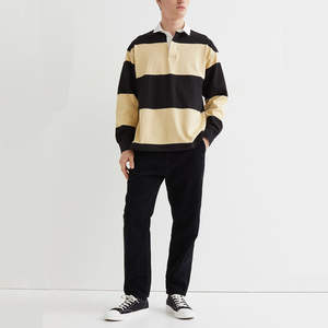 Chemise de rugby à rayures personnalisées de style preppy pour hommes, chemise de sport à manches longues à rayures cousues, style polo de rugby pour hommes - Product Image 5