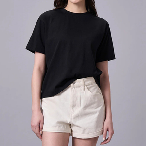 T-shirt noir à col rond et manches courtes pour femme, coupe classique, couleur unie, 100 % coton, respirant et séchage rapide – Tendance actuelle en gros - Product Image 2