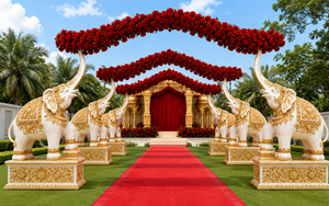 Décoration d'arche de mariage sud-indienne avec des éléphants, décoration d'entrée de mariage de luxe, fabricant exportateur en gros sur mesure - Product Image 3