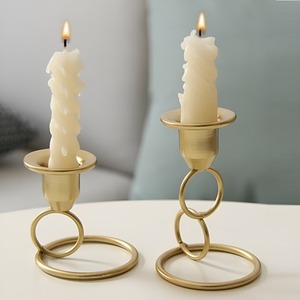 Ensemble de chandeliers en métal doré géométrique de luxe |   Bougie artisanale résistante à la chaleur, décoration moderne nordique pour mariage et maison - Product Image 3