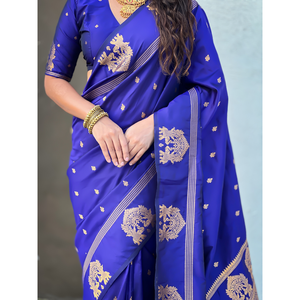 Sari Tradicional Violeta con Bordado Zari, Seda Suave, Ropa India y Pakistaní - Product Image 4