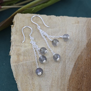 Natural Labradorite Gemstone Drop <b>Earrings</b> 925 Sterling <b>Silver</b> Chain Tassel Dangle <b>Earrings</b> Handmade Jewelry for Women - Product Image 2