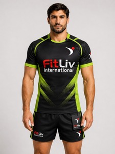 Conjunto de Uniforme de Rugby Unisex FitLiv International, Azul Oscuro y Verde, Poliéster Transpirable, Talla Adulto, Servicio OEM, Colores Personalizados - Product Image 1