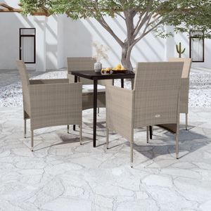 Set da pranzo Patio 5 pezzi Beige e nero con comodi cuscini per mangiare in giardino - Product Image 1