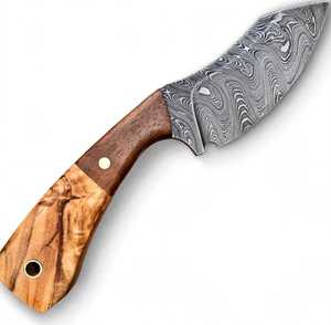 Couteau de camping d'extérieur à lame fixe en acier Damas artisanal avec manche en bois bicolore - Product Image 4