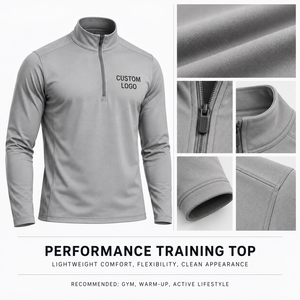 Men's Quarter <b>Zip</b> Long Sleeve Top Polyester Interlock Breathable Training <b>Shirt</b> Custom Logo Warm up Training OEM Supplier - Product Image 5