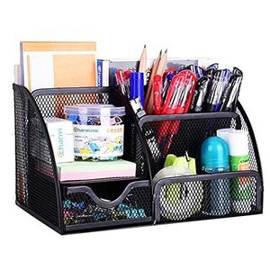 Metal Desk Organizer with Drawer Storage <b>Bin</b> for Office Supplies Square Shape Mesh Design Tabletop Use - Product Image 4