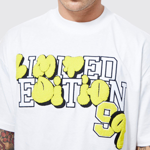 T-shirt blanc surdimensionné pour homme avec imprimé lettres en relief, style streetwear, manches courtes, col rond, jersey de coton - Product Image 5