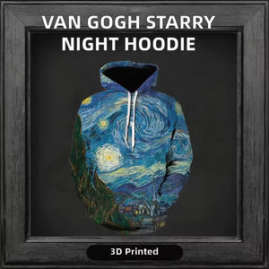 Sweat-shirt à capuche imprimé en 3D Van Gogh Nuit étoilée pour hommes, style Harajuku, mode hip-hop, motif uni, sublimation - Product Image 3