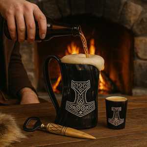 Ensemble de mugs à bière en corne de buffle faits à la main avec ouvre-bouteille, récipient à boire vintage pour adultes, idéal pour les fêtes - Product Image 4