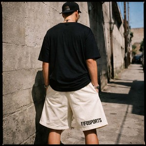 กางเกงขาสั้นผ้าอ๊อกซ์ฟอร์ดสีเบจสำหรับผู้ชาย ซิปหน้า สกรีนโลโก้ได้ สไตล์ลำลอง สตรีทแวร์ ฤดูร้อน โพลีเอสเตอร์ 100% สีพื้น - Product Image 5