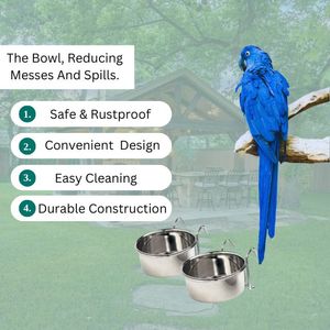 Tazón de Acero Inoxidable para Comida y Agua de Mascotas con Gancho, Comedero Colgante Redondeado para Perros, Pájaros, Loros, Gatos y Conejos - Product Image 2