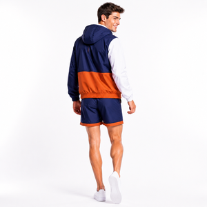Ensemble survêtement homme personnalisé avec veste coupe-vent à capuche et short, color block, imperméable, en polyester, disponible en OEM/ODM - Product Image 3