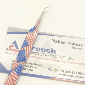 Pince à épiler d'extension de cils en acier inoxydable de haute qualité ensemble de pinces à cils Logo personnalisé drapeau américain papier imprimé pointu - Product Image 6