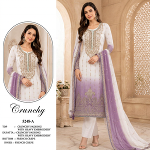 Ensemble salwar kameez pakistanais brodé blanc et violet, collection de vêtements ethniques traditionnels pour femmes - Product Image 5