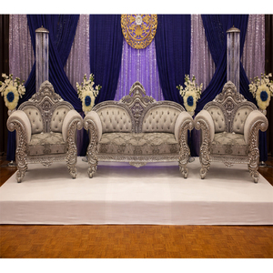 Juego de Sofás Maharaja Plateados para Escenario de Boda, Sofá de Boda Tallado en Plata, Juego de Sillas de Boda Plateadas de Lujo para Eventos, Reino Unido - Product Image 1